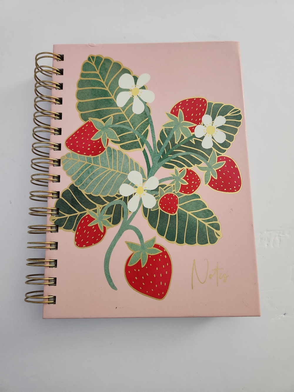 Pink Strawberry Floral Spiral Notebook - Notes